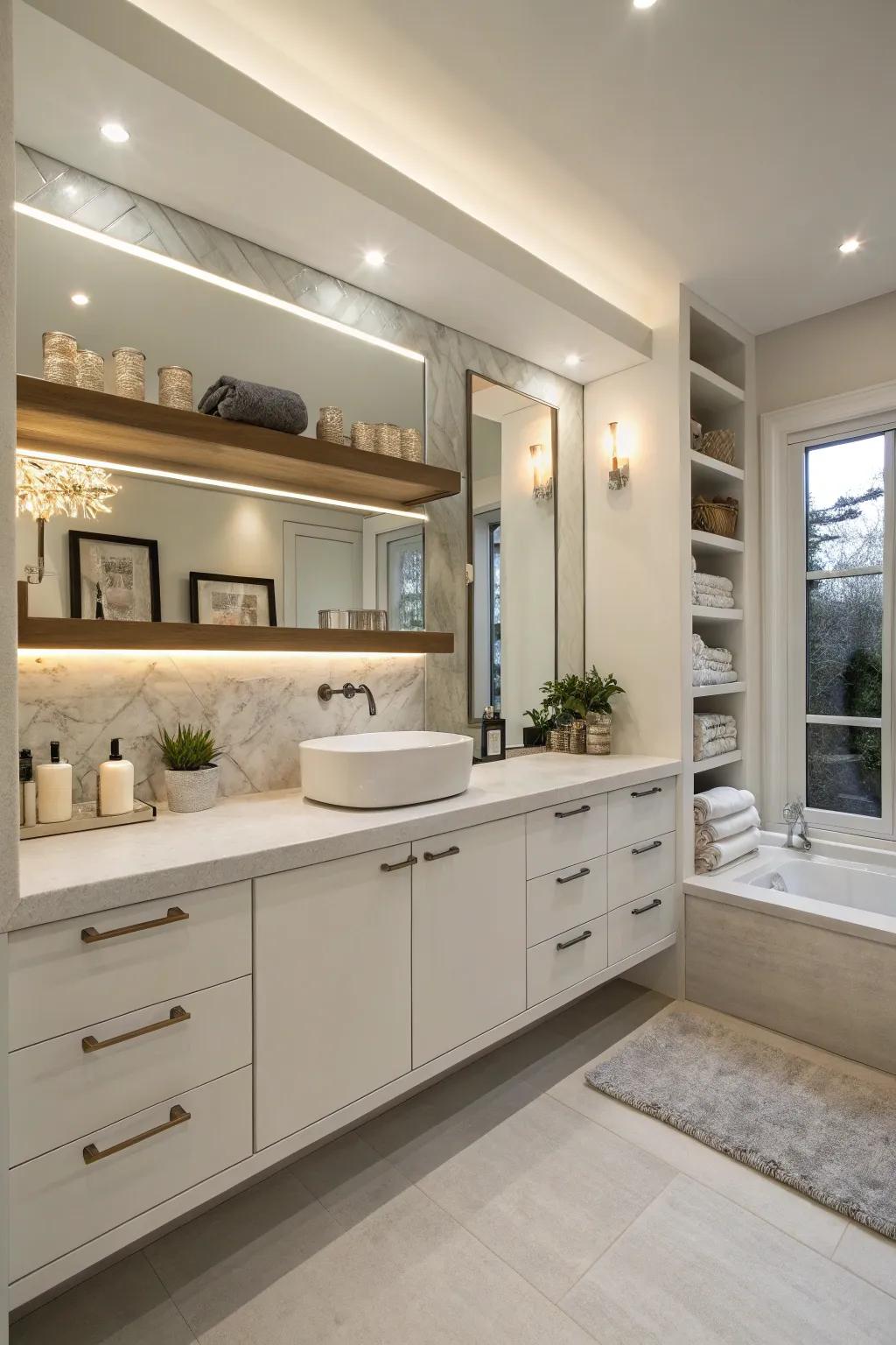 Stylish storage choices keep your bathroom neat and elegant.
