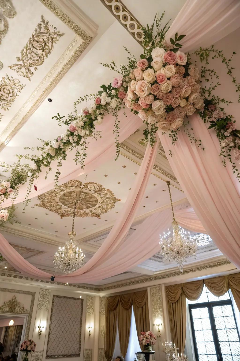 Breathtaking soft blush overhead decor.