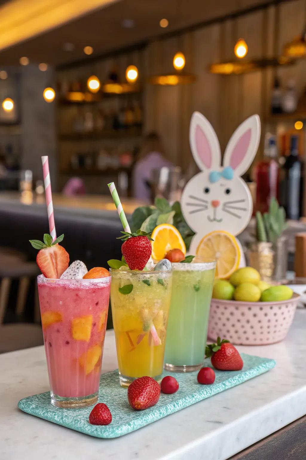 A sophisticated cocktail alcove with playful Easter-themed potations.