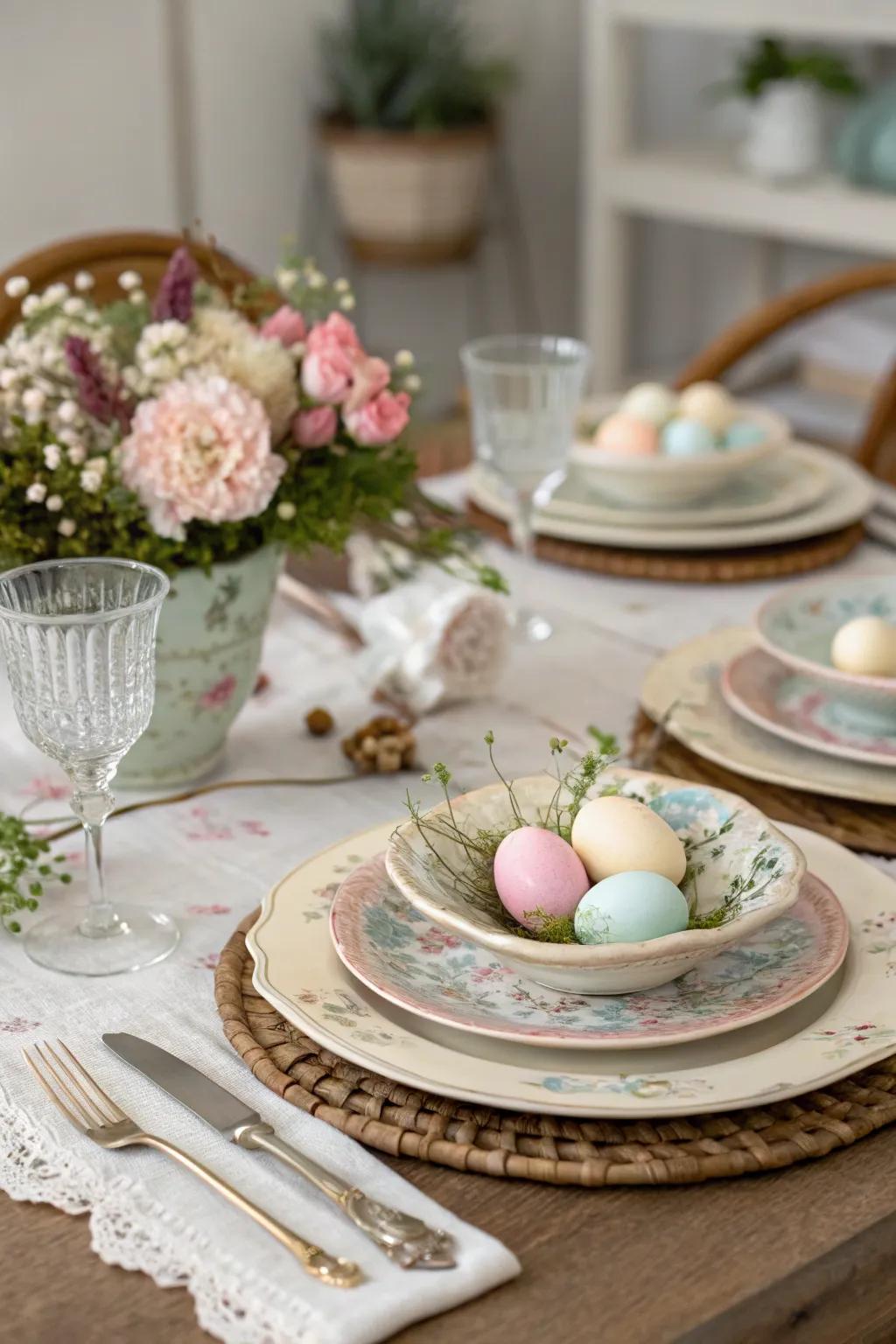 Vintage allure and nostalgia are brought to the Easter table by family treasures.
