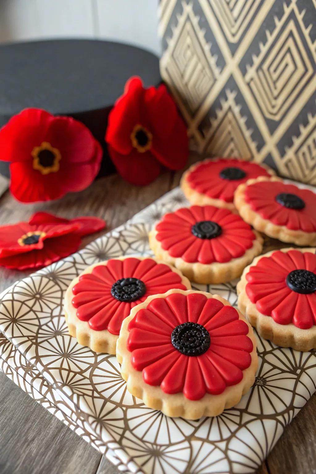 Vintage poppy biscuits for an audacious, artistic touch.