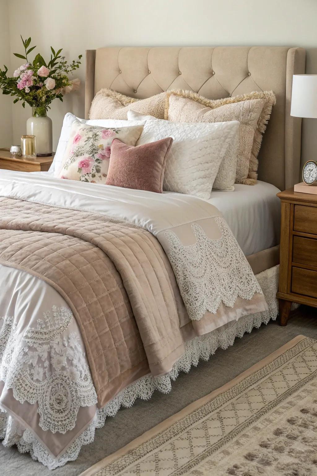 Stratified bedding enhances ease and visual allure.