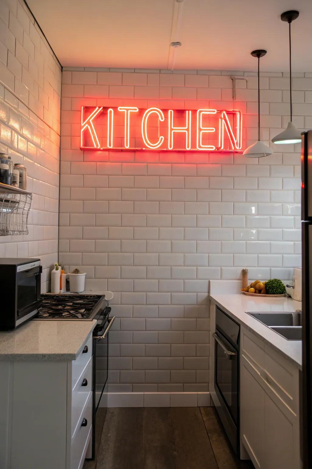 Radiant logos lend a playful and modern flair to a cooking space.