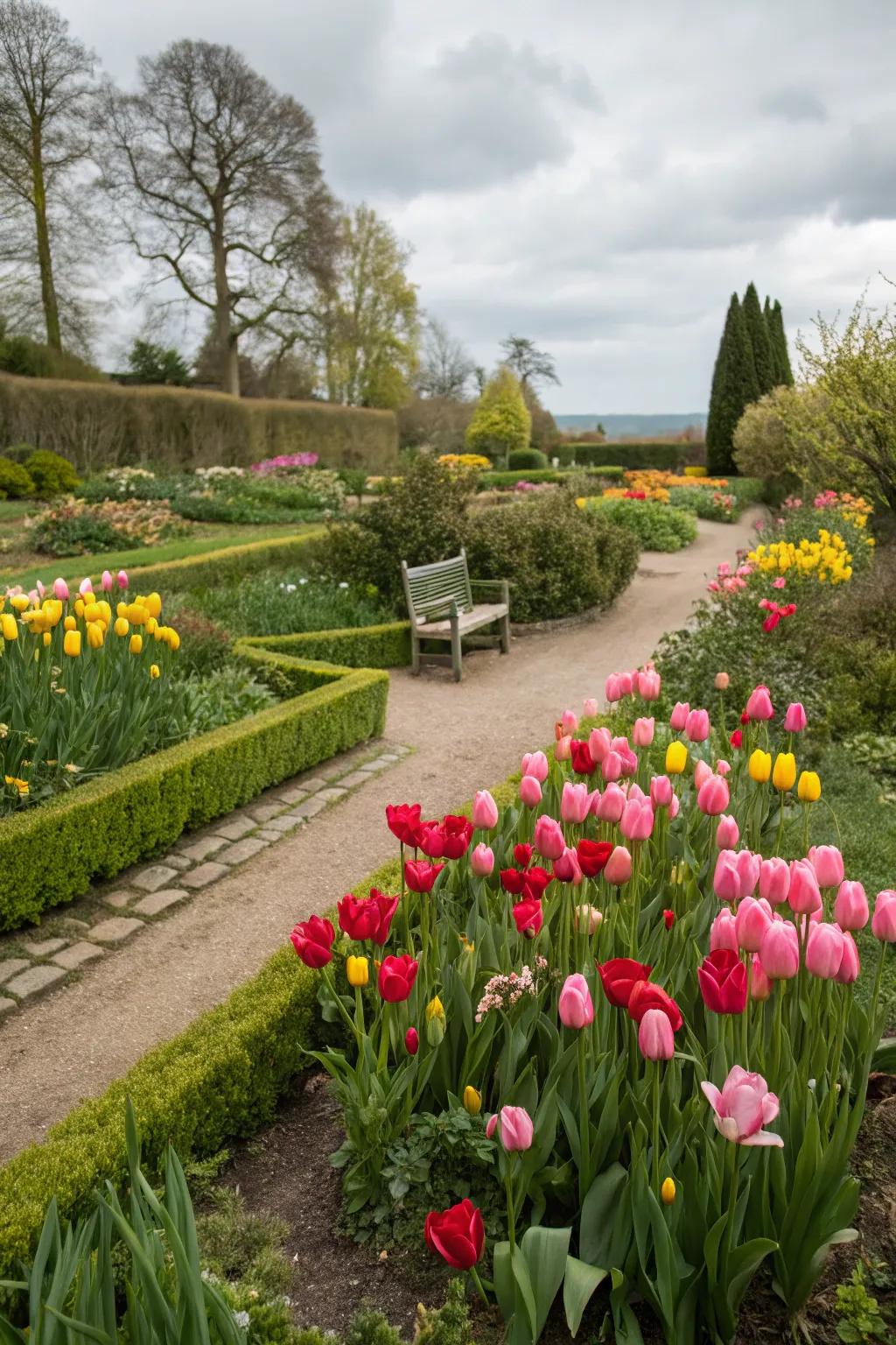 Periodic vegetation keeps the garden vibrant year-round.