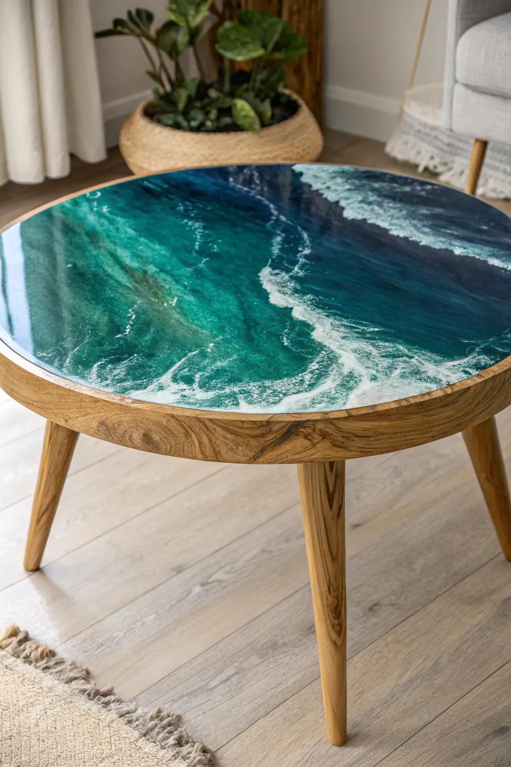 Immerse yourself in serenity through a coffee table stimulated by oceanic profundities, ideally suited for infusing a tranquilizing touch into your minimalist area.