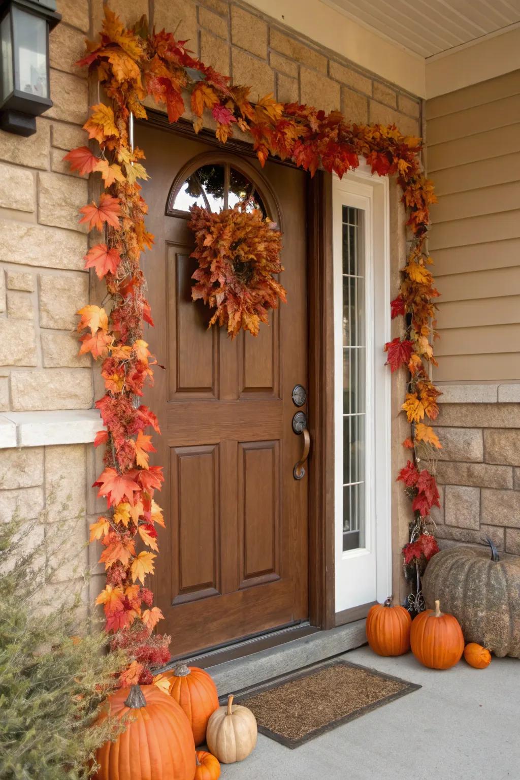A bunting of leaves and gourds adds a welcoming touch to entrances.