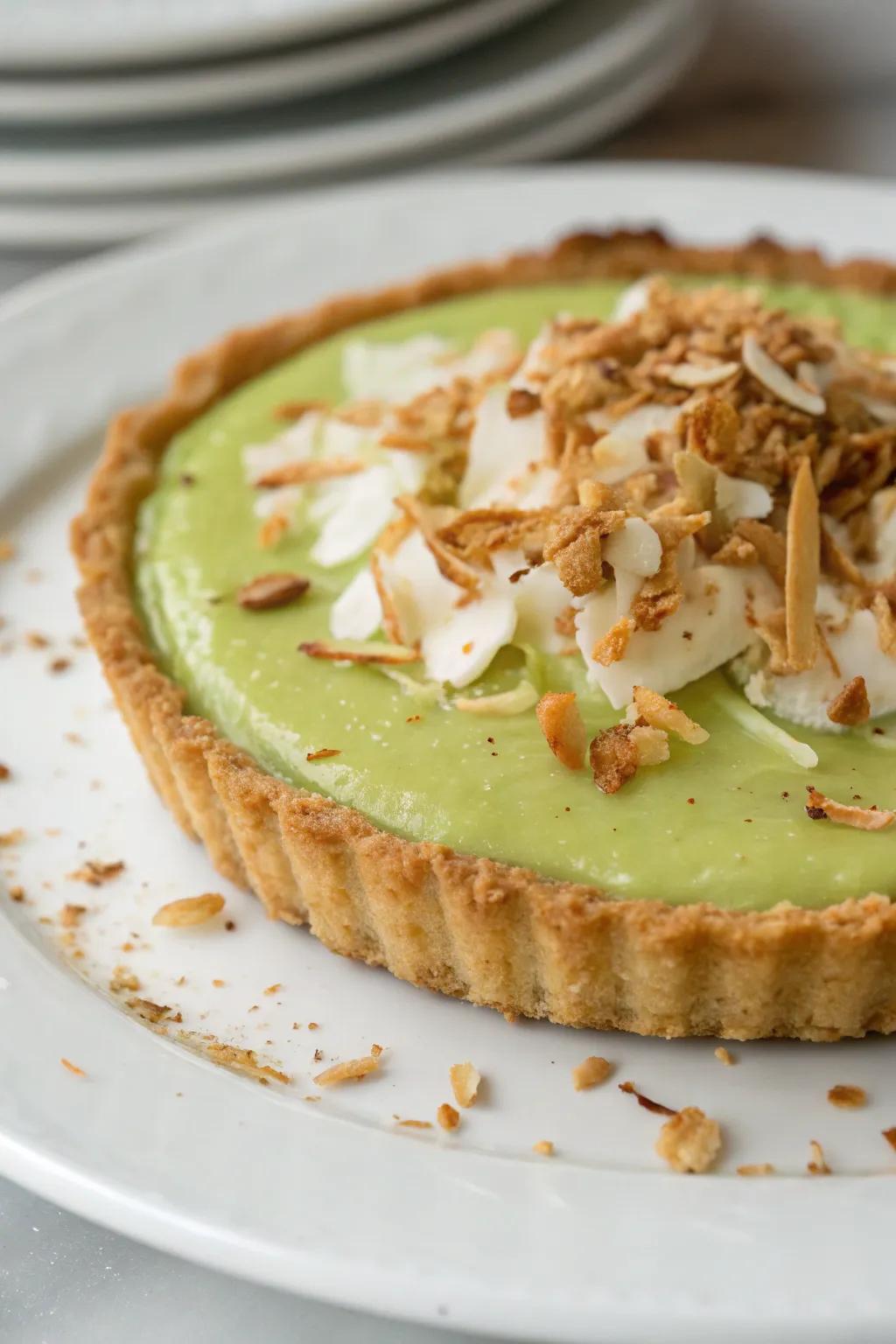 Shredded coconut imparts a tropical flair to the pie.