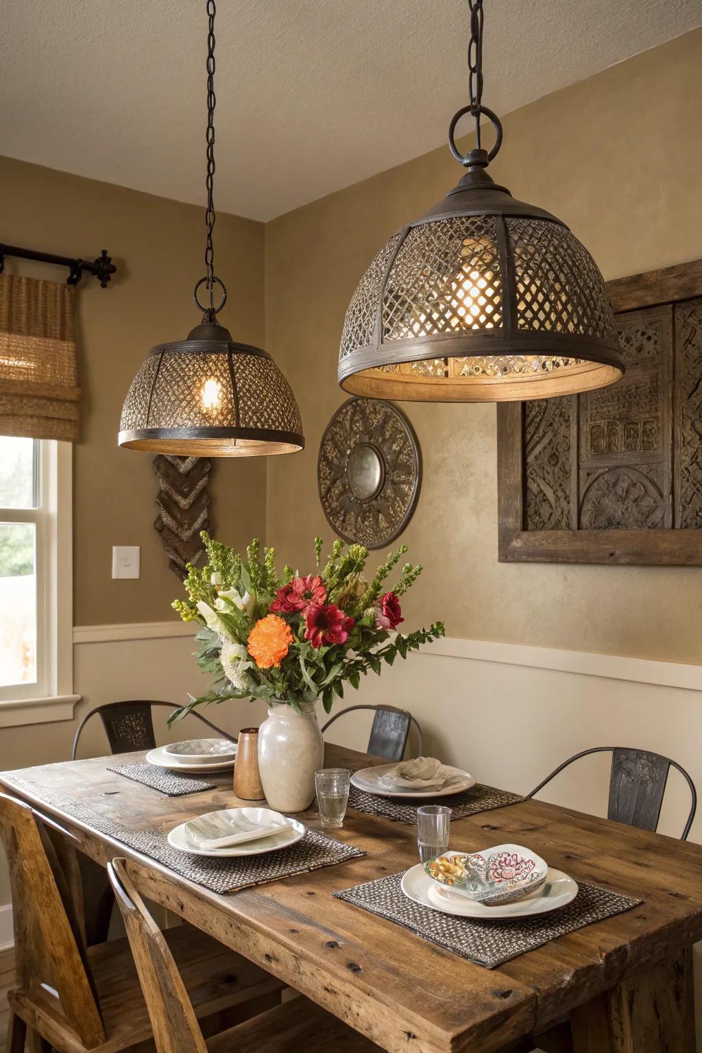 Textured metal accents bring depth and visual interest to farm-style décor.