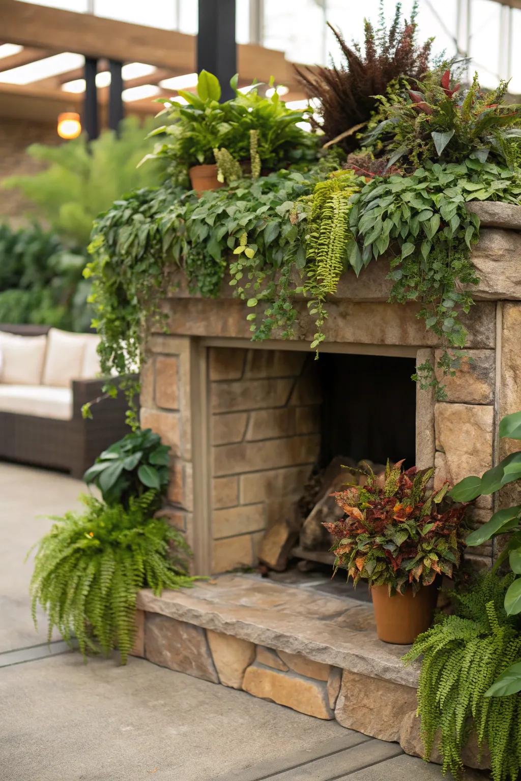 A floral mood around the fireplace.
