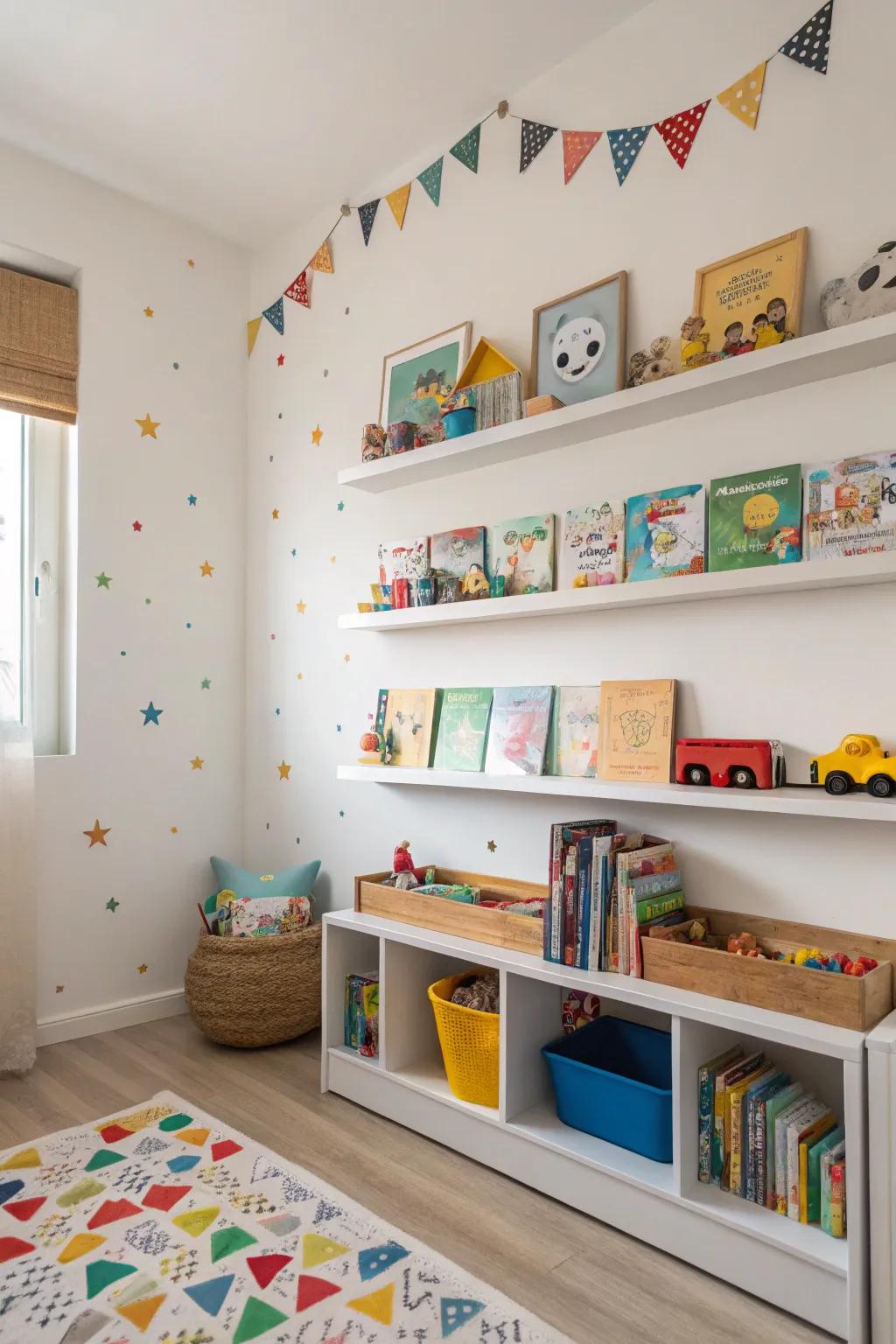 Hanging racks in a child's quarters for playful structure.