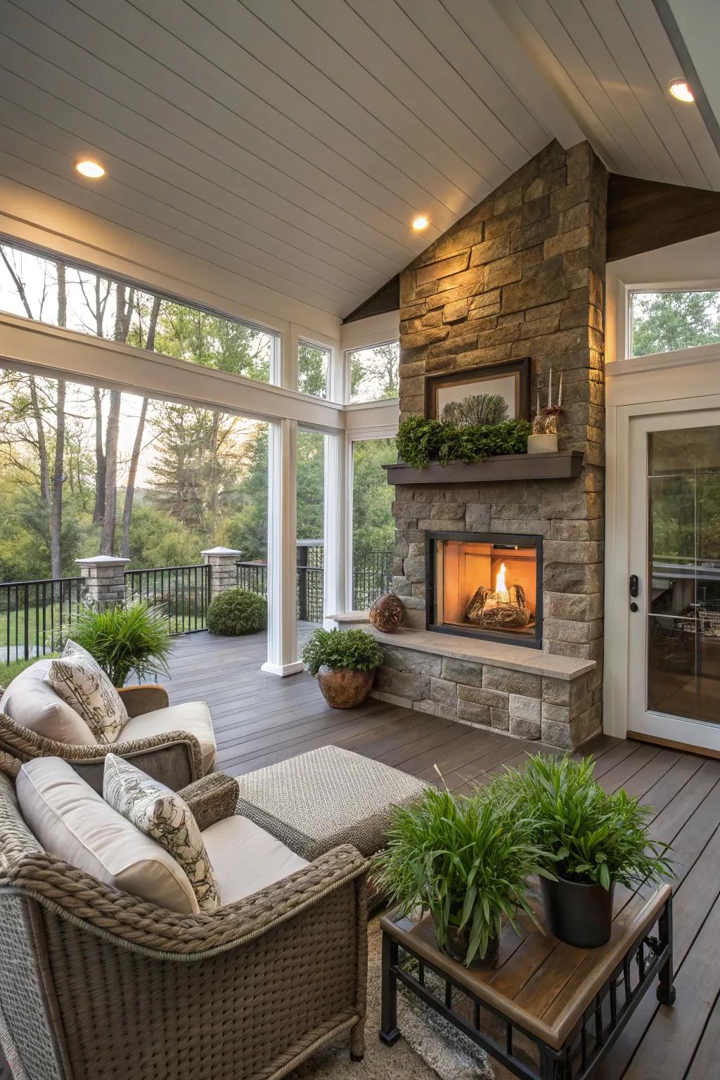 A fireplace that connects spaces.