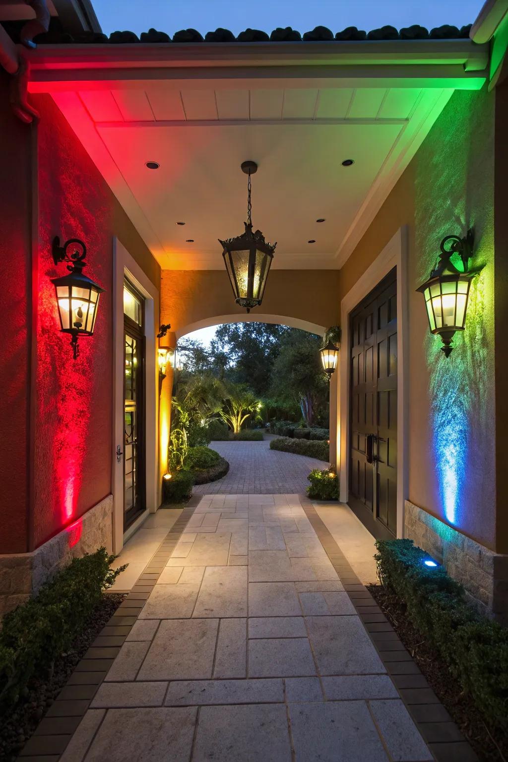 A striking entrance is made by vivid hues.