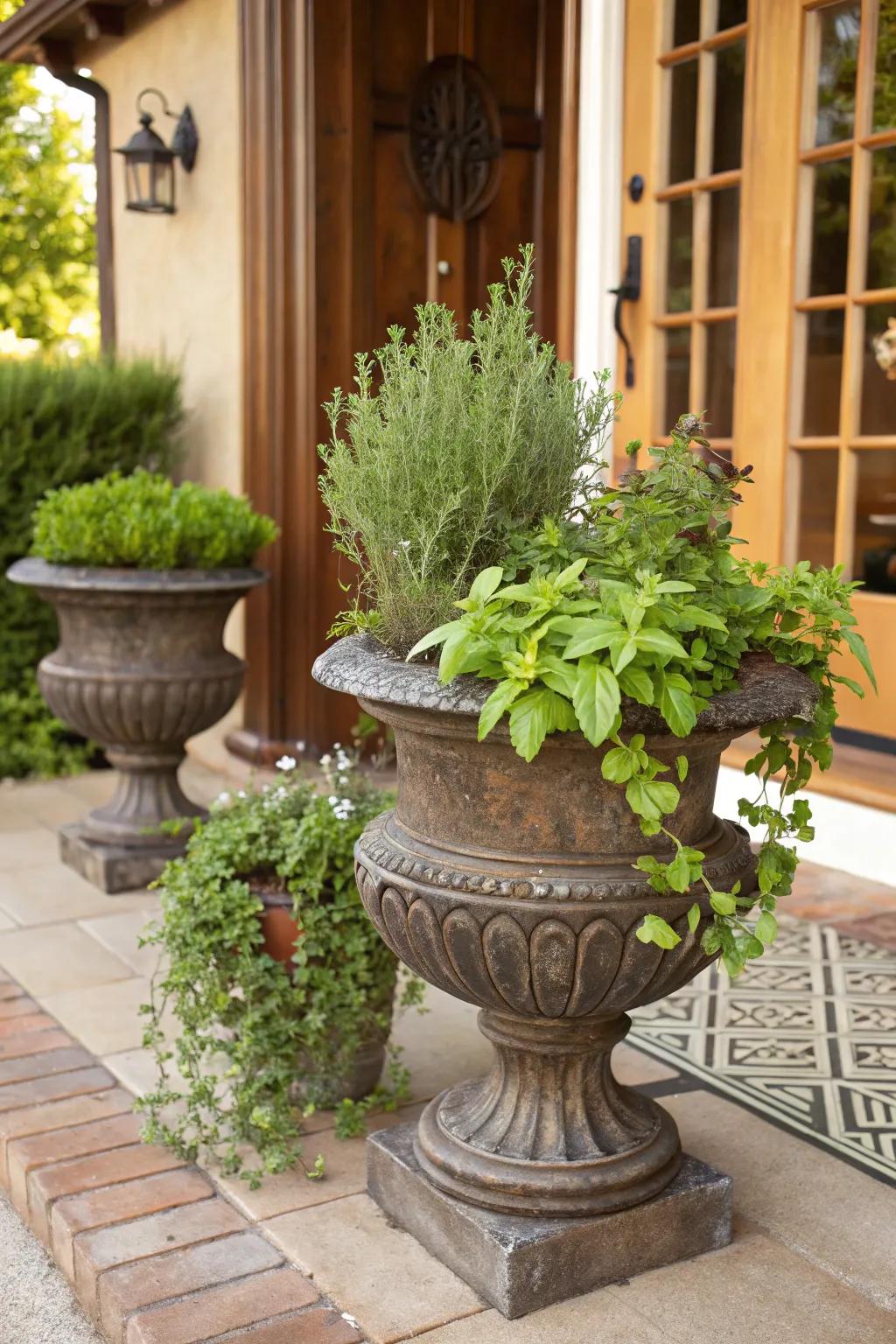 Cultivate fresh herbs right at your doorstep with a miniature herb patch.