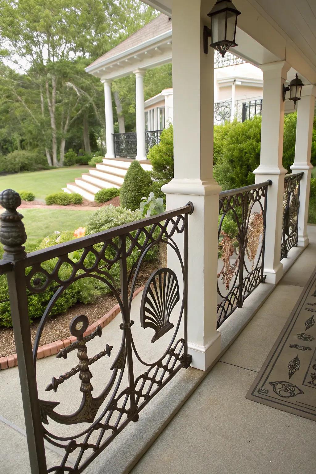 Metal railings with a seafaring theme evoking a coastal vibe.