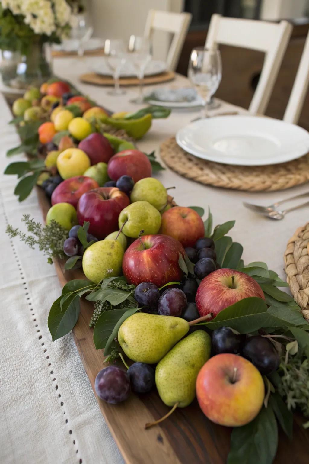 A natural and cohesive fruit table runner.
