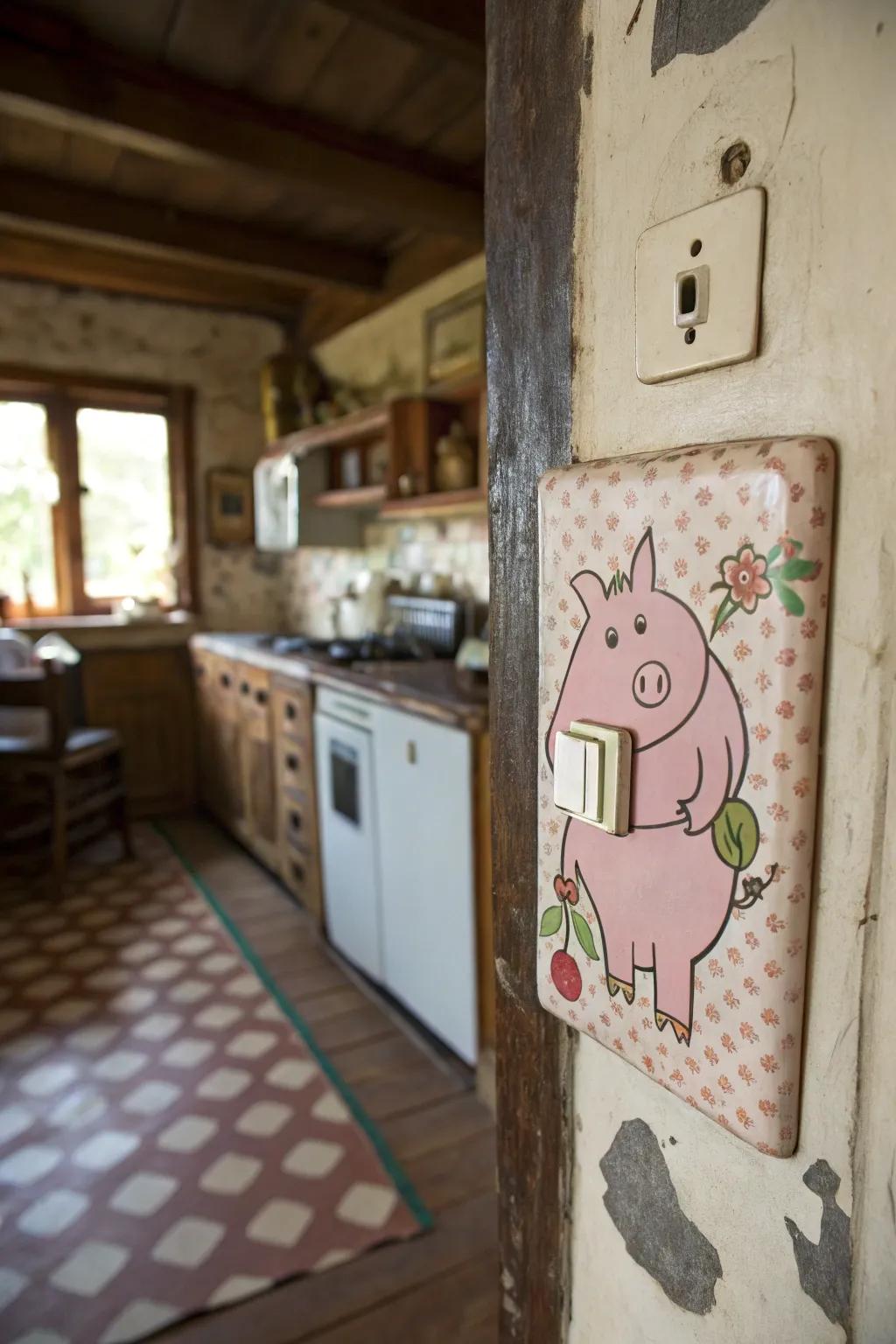 A cheerful pig plate that adds barnyard charm.