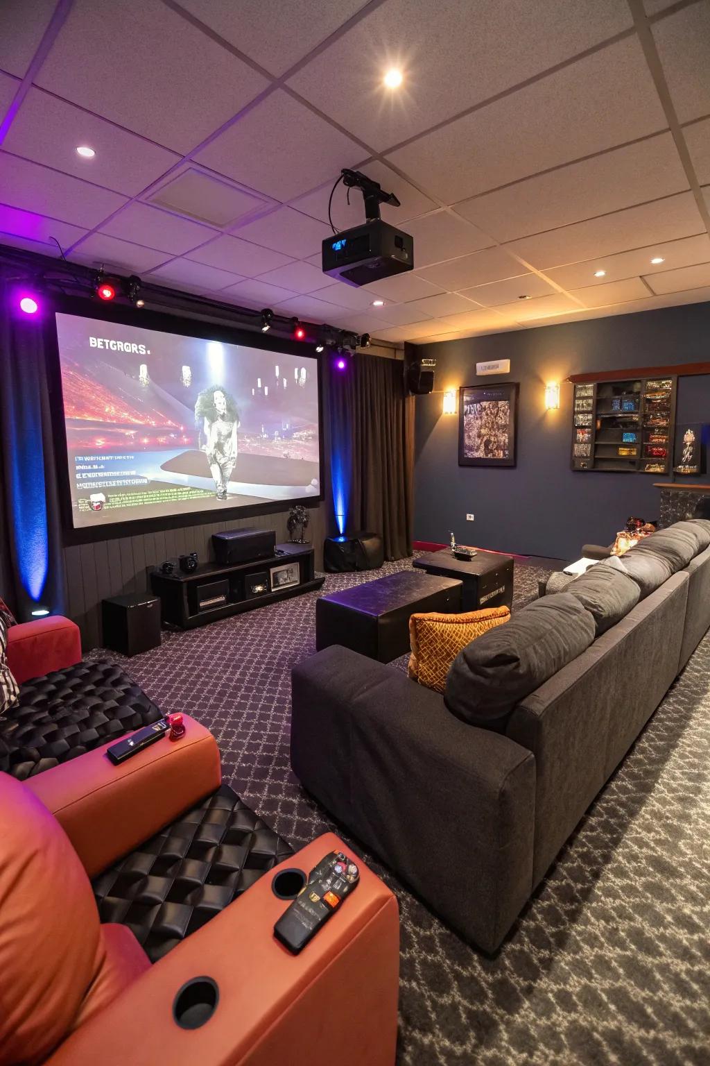 A projector delivers a cinema-like gaming feel.