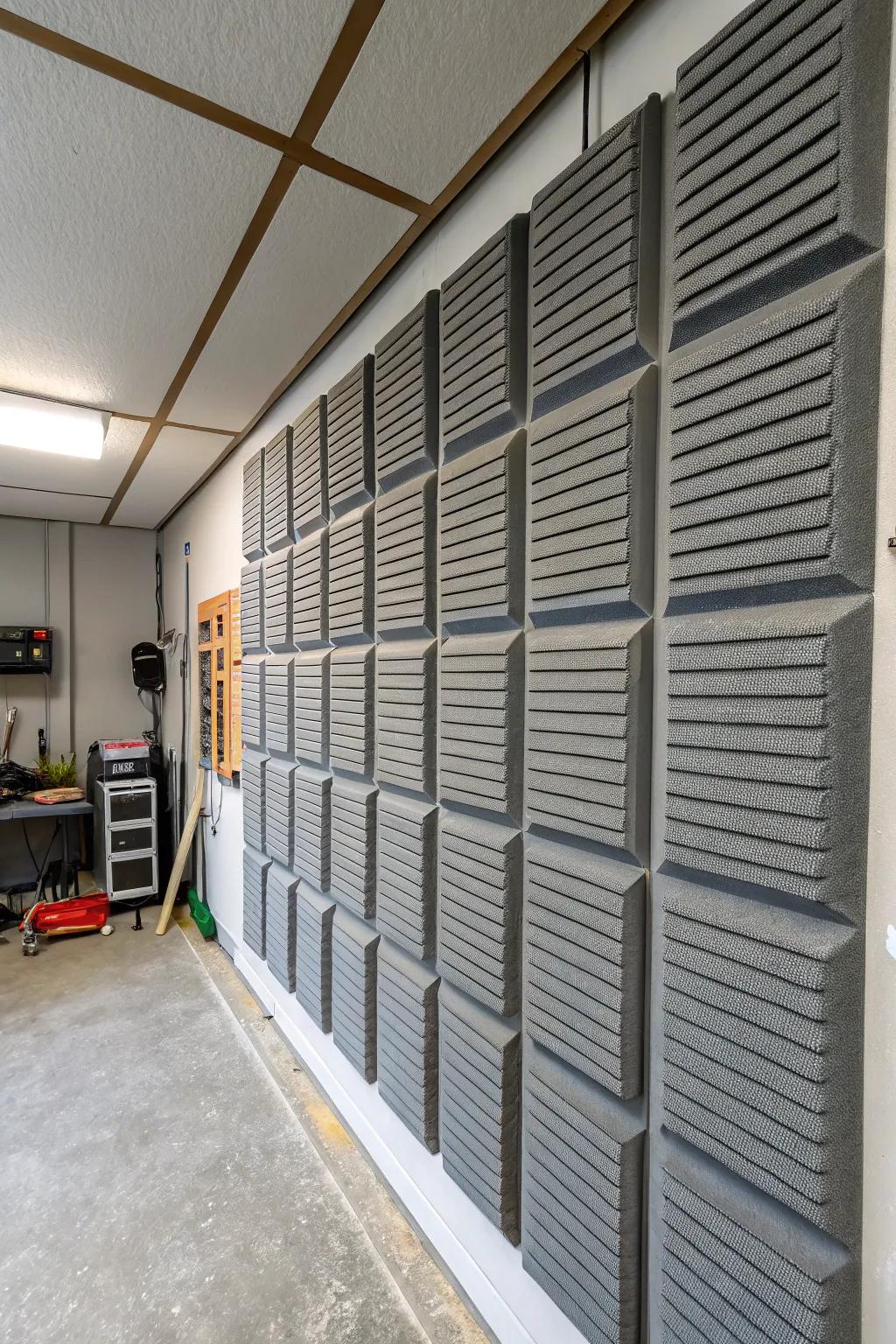 Soundproofing panels afford serenity and quiet within functional garage spaces.