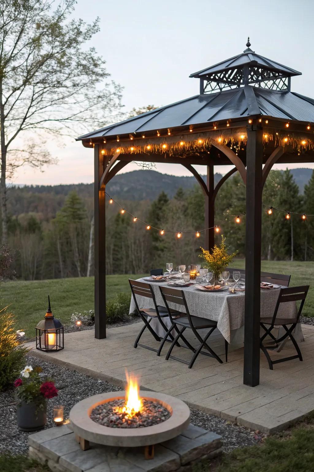 Partake in dining al fresco with an enchanting pergola arrangement.