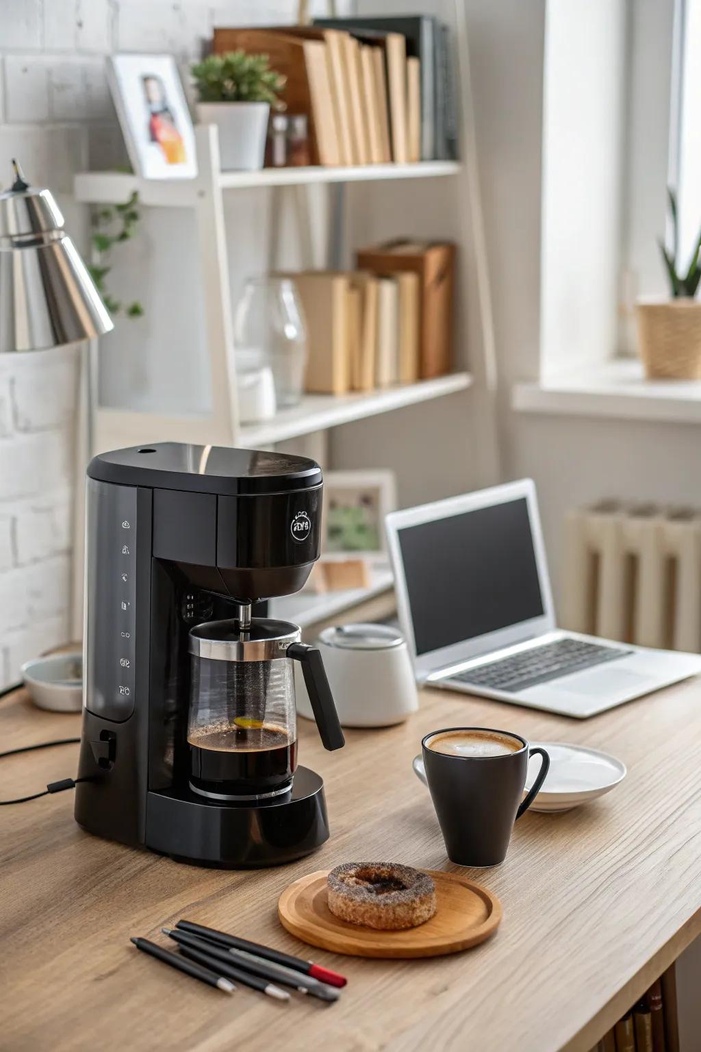 Brewing coffee with a small-scale coffee machine.