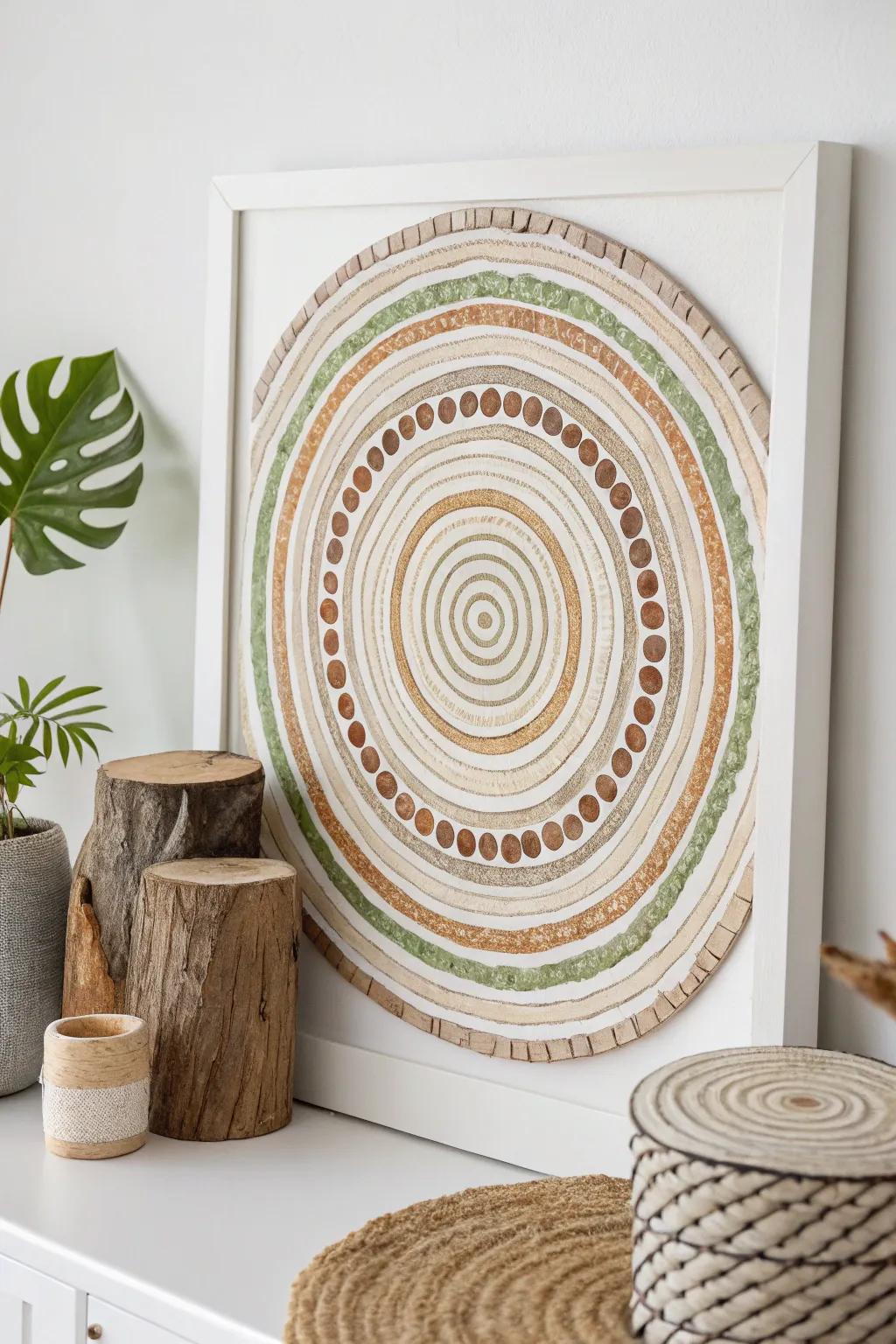 Embrace nature’s artistry with rustic tree rings – a touch of the wild in your minimalist haven.