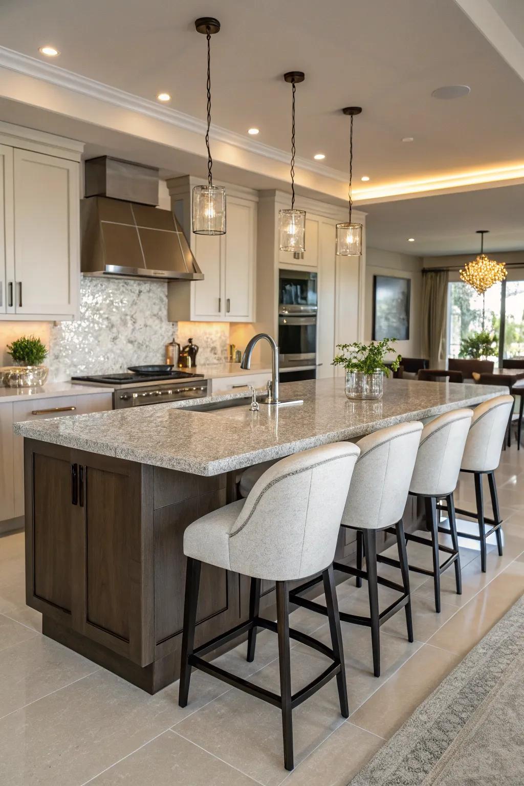 Granite kitchen islands serve as beautiful and functional centerpieces.