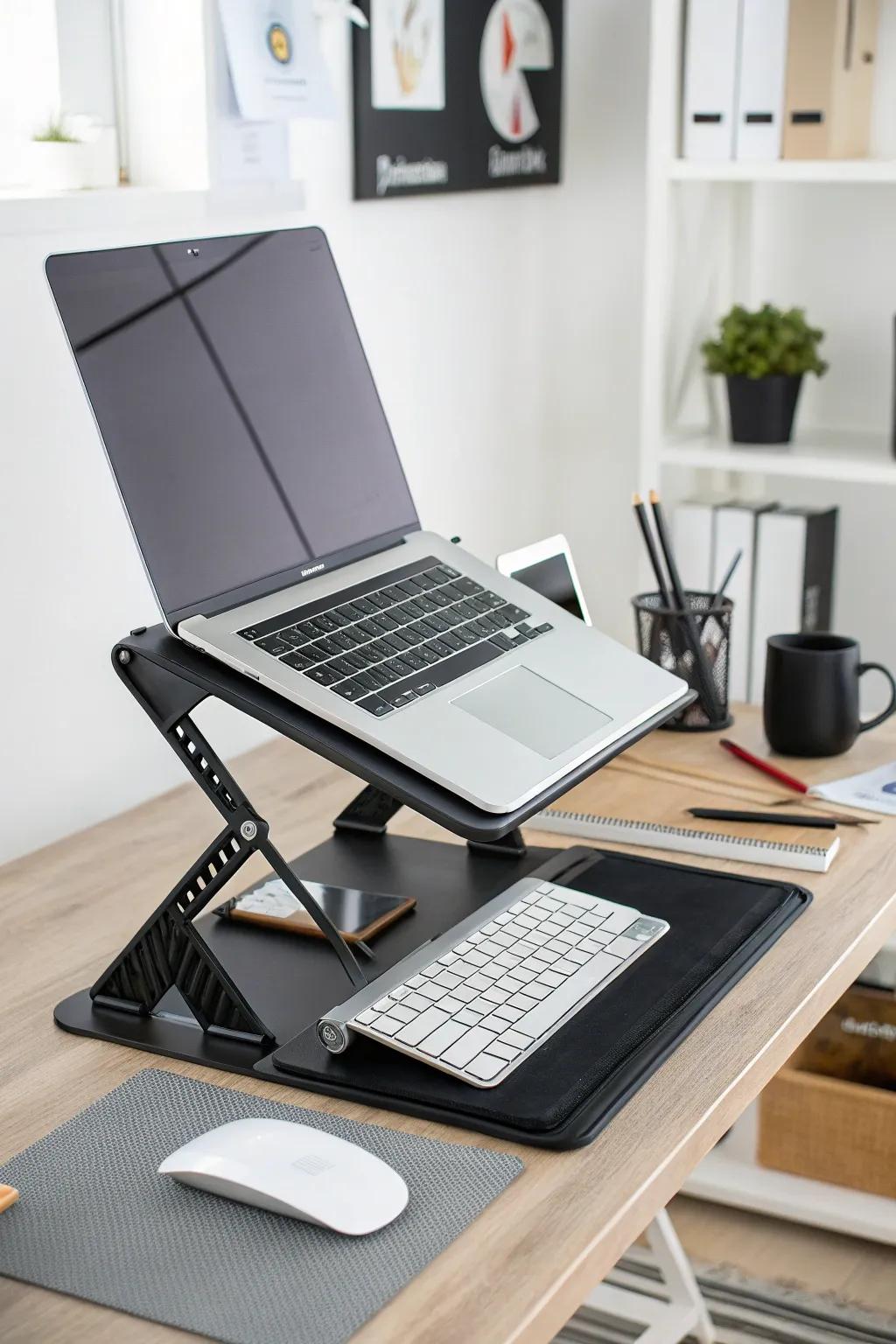 A laptop stand enhances comfort and promotes better posture during long use.