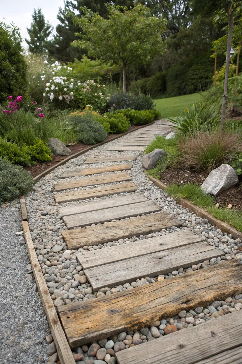 A gravel path with mixed textures for added interest