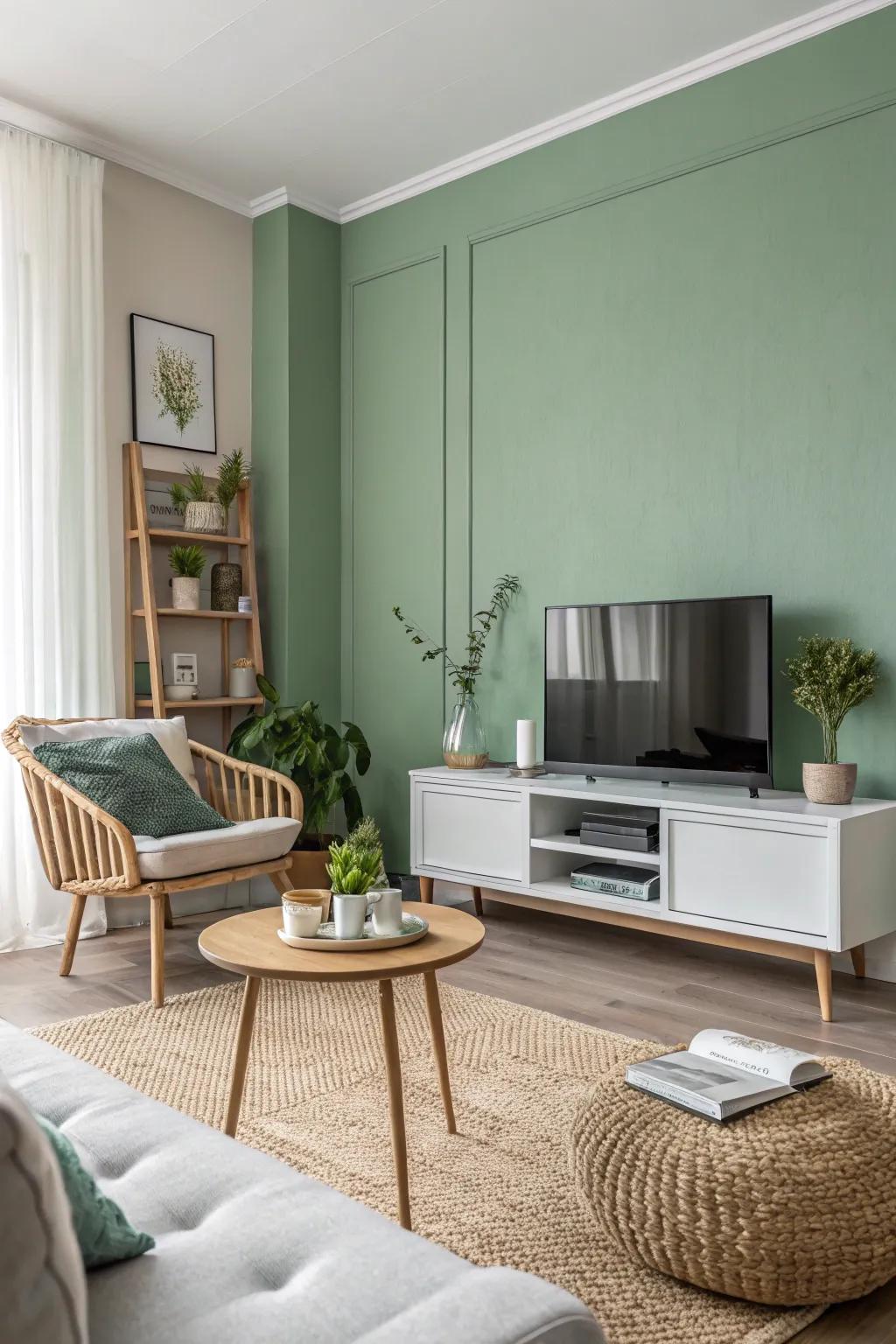 Elegance is brought to this minimalist space via the muted wall.