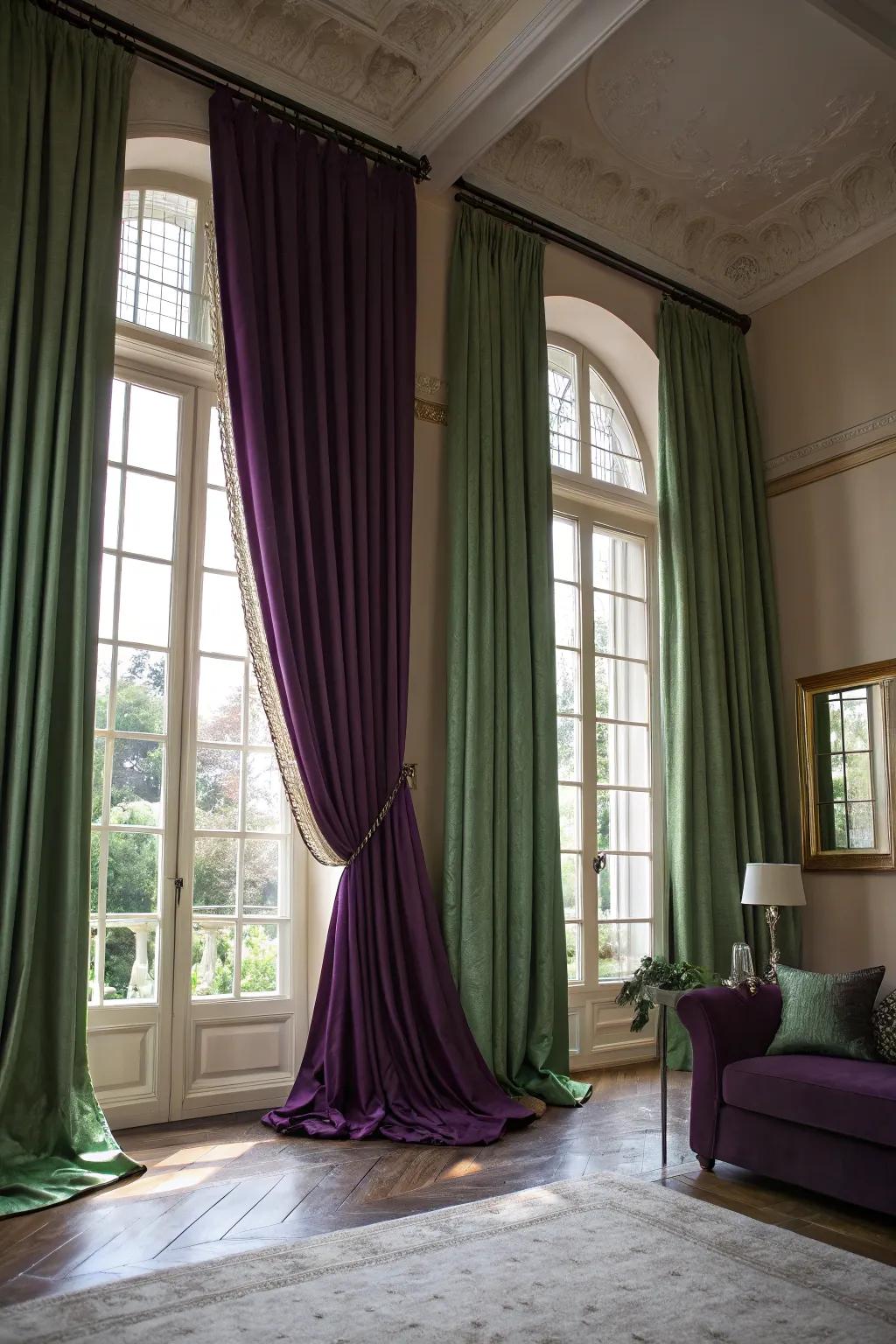 Dramatic drapes framing the windows beautifully.