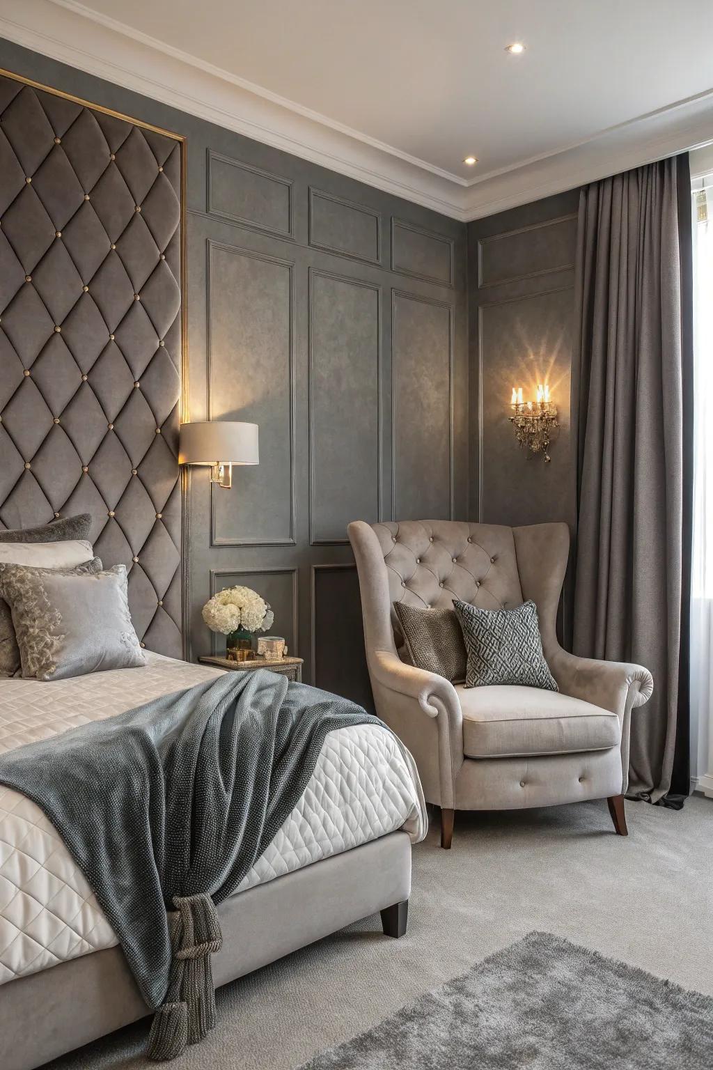 Velvety textures amplifying the luxury emanating from a grey-painted facade.