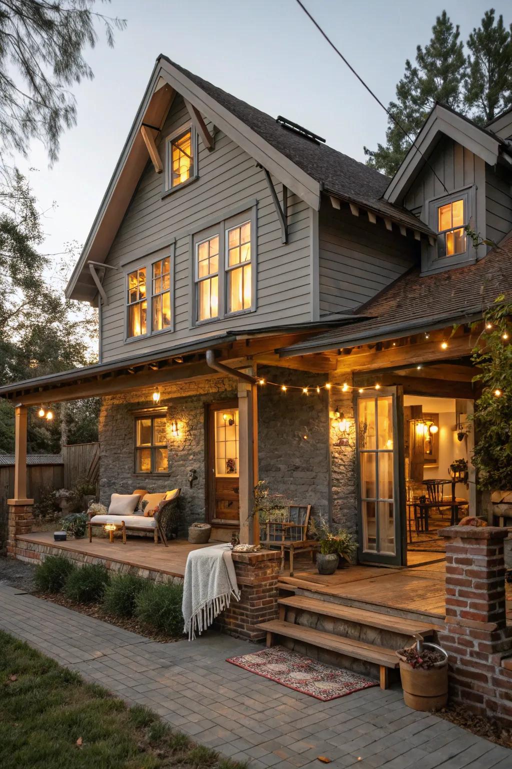 Rustic charm achieved with grey and barn-inspired illumination.