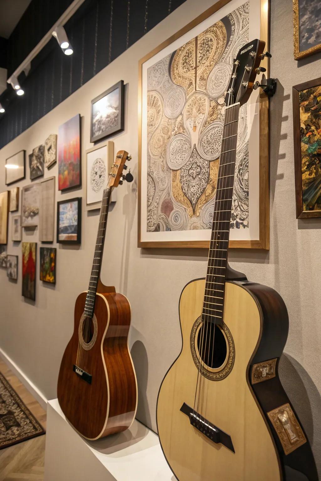 Instruments presented in conjunction with artistic segments, to conjure a gallery impact.