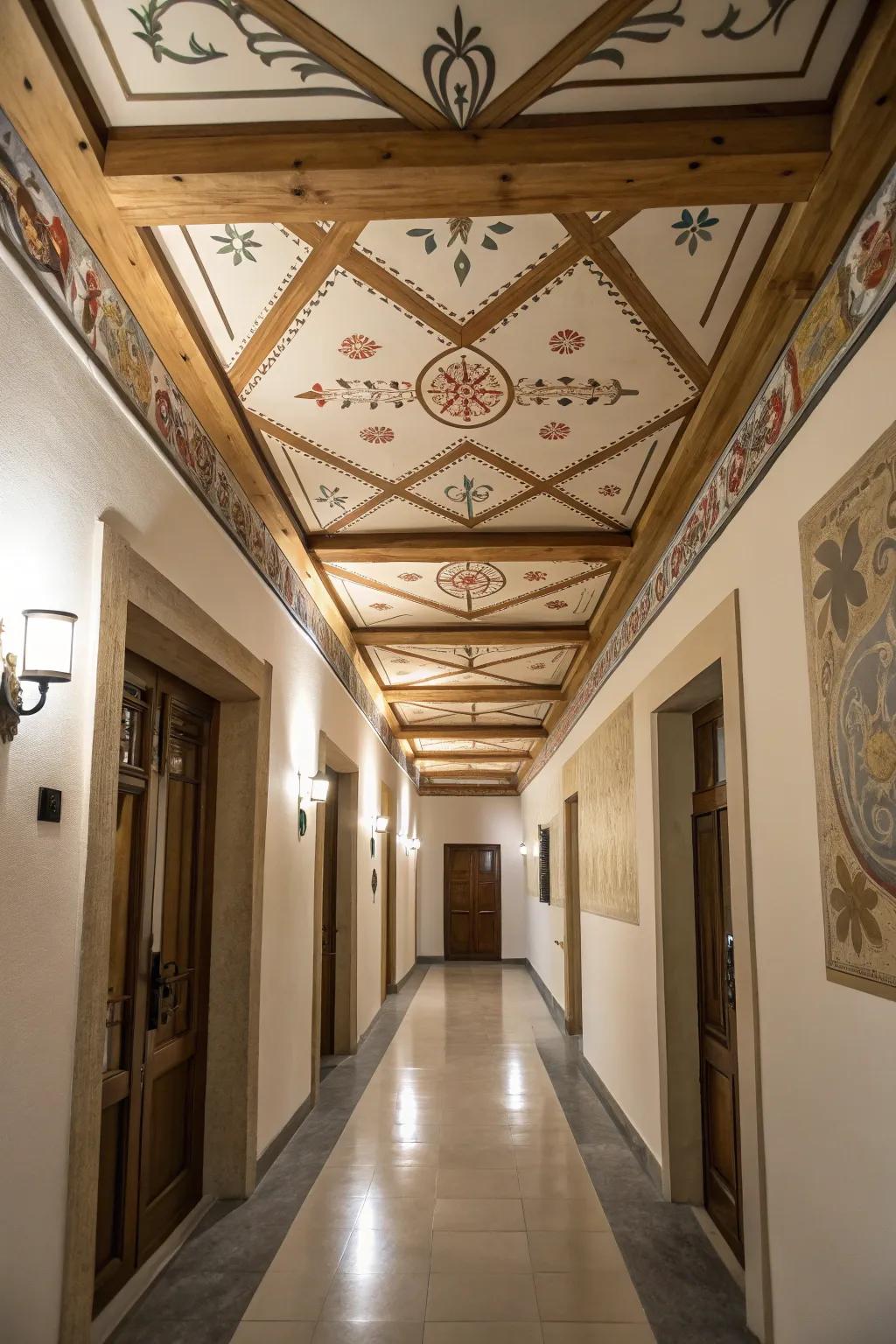 Overhead decor can add a surprising element to your hallway.