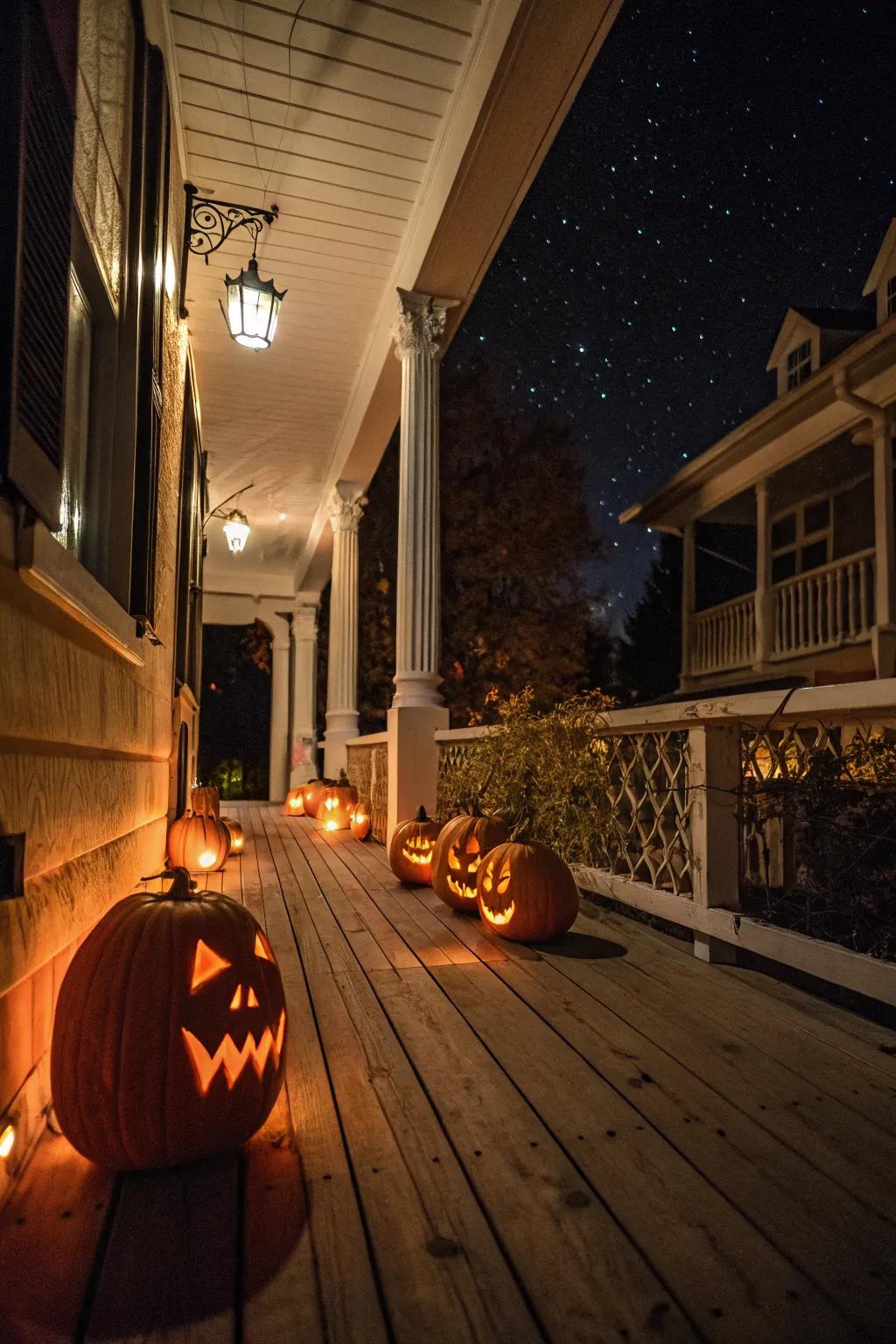Carved jack-o'-lanterns inject a quintessential Halloween element.