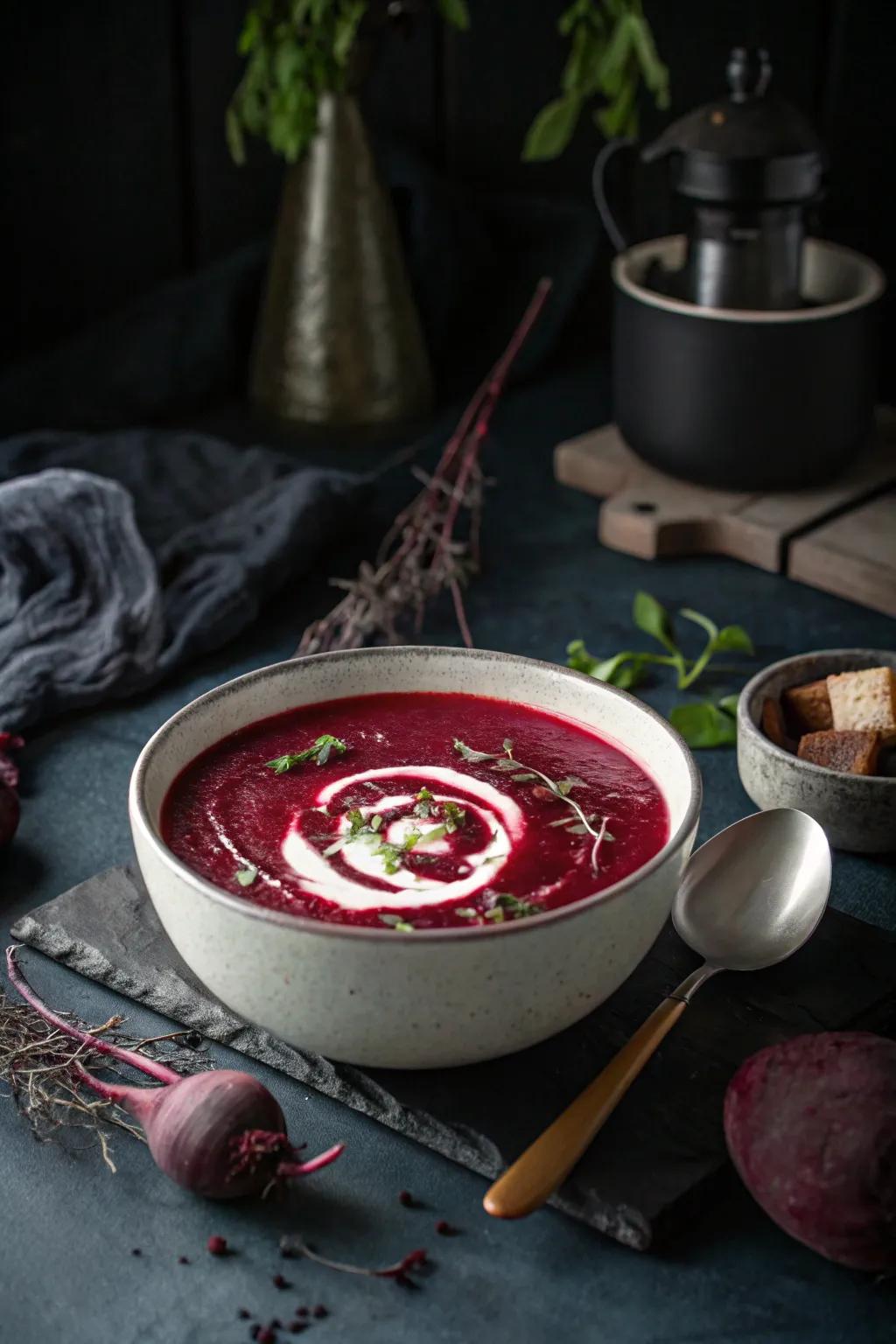 Crimson beet broth that incorporates a chilling consequence to your meal.