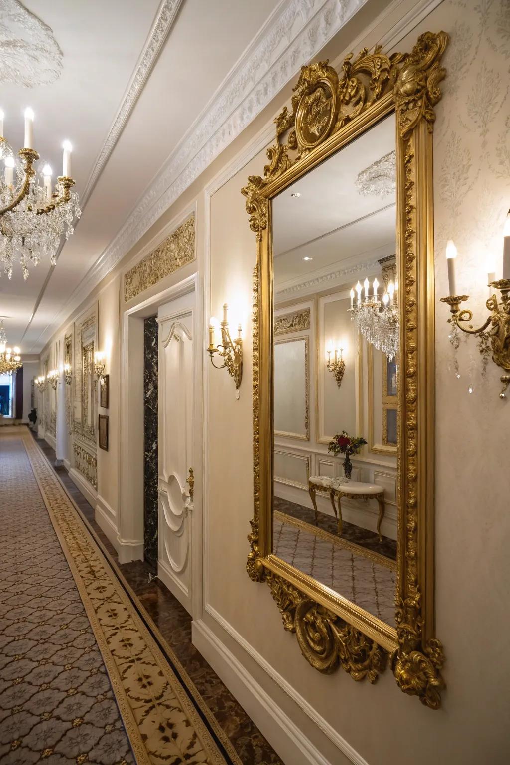 Gold mirrors impart a sense of luxury and sophistication.