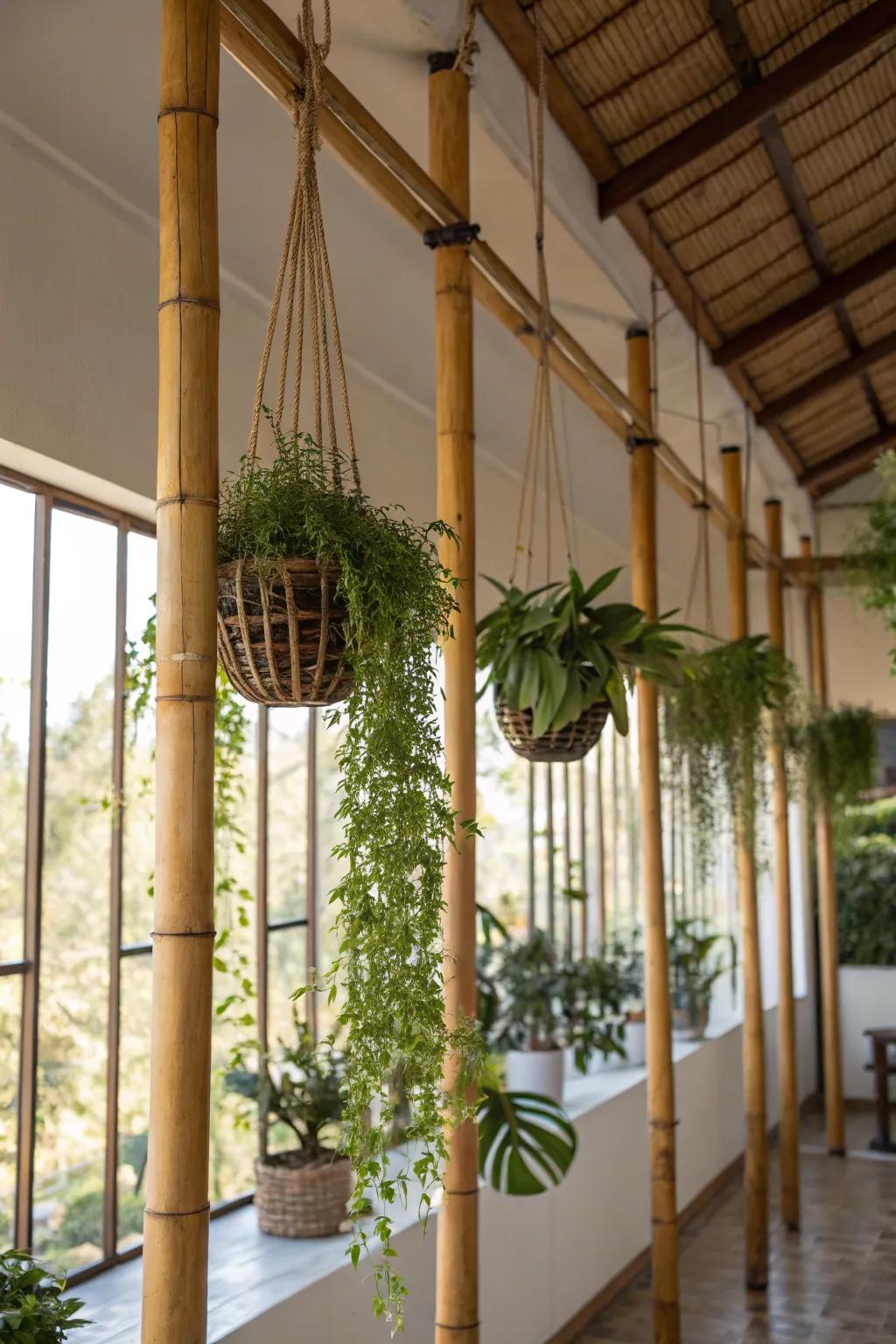 Craft a serene ambiance with cane plant hangers.
