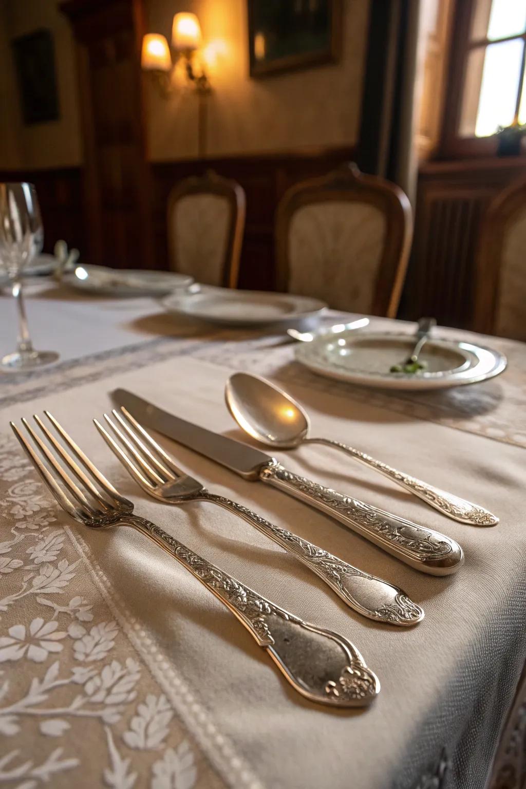 Inscribed silverware, enhancing every meal with elegance.