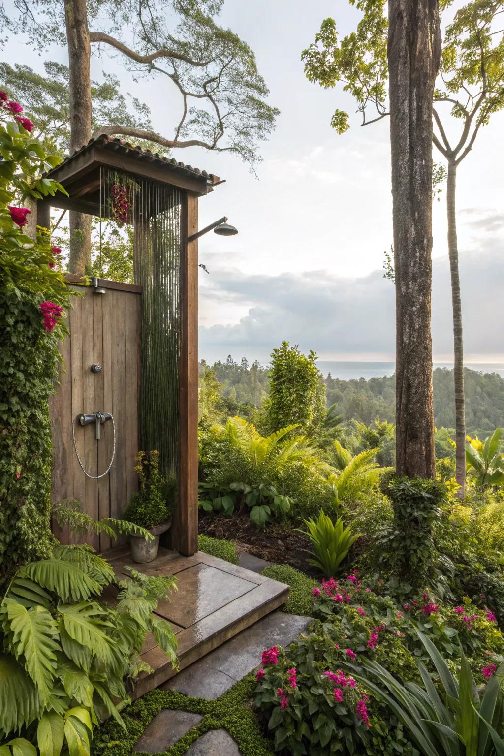 Elevated verdant showers extend a seamless fusion of nature and luxury.