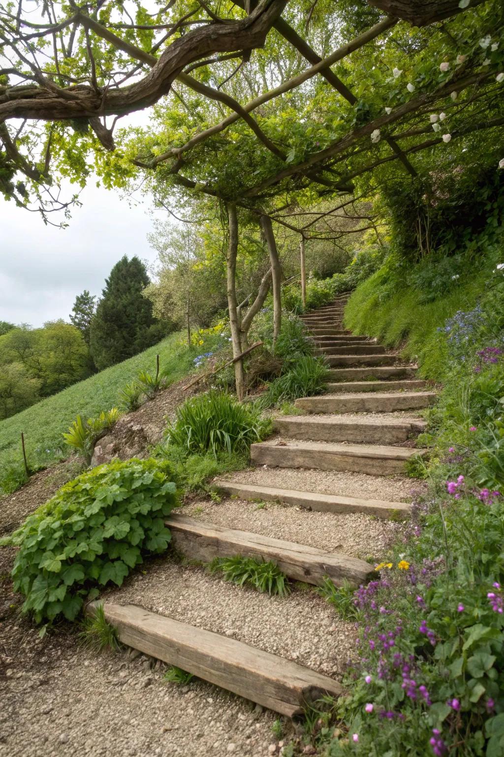 Timber and gravel treads provide down-to-earth allure and practicality.