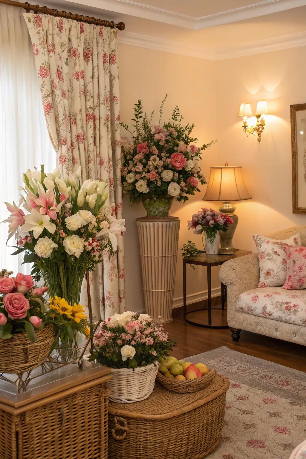 Harmonizing blooms with decor fashions a cohesive aesthetic.