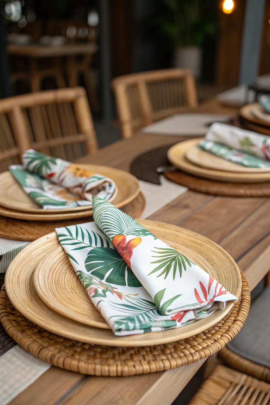 Themed tableware completes the tiki design.