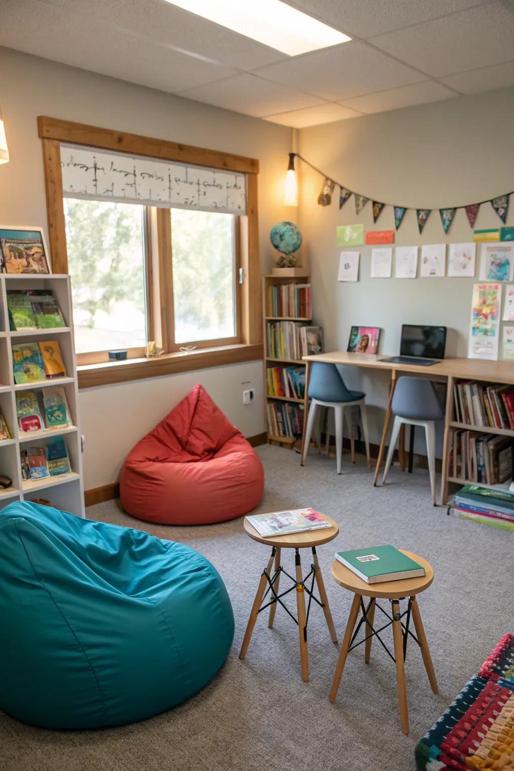 Comfortable seating options promoting participation.