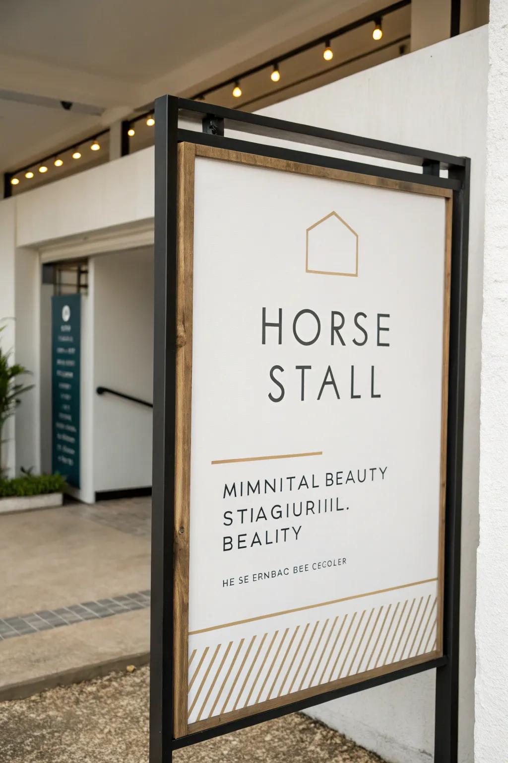 A pristine, refined understated stall marker.