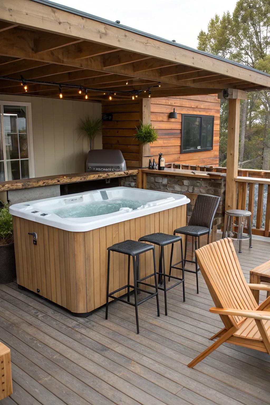 Elevate your deck with a convenient bar area adjoining your spa.