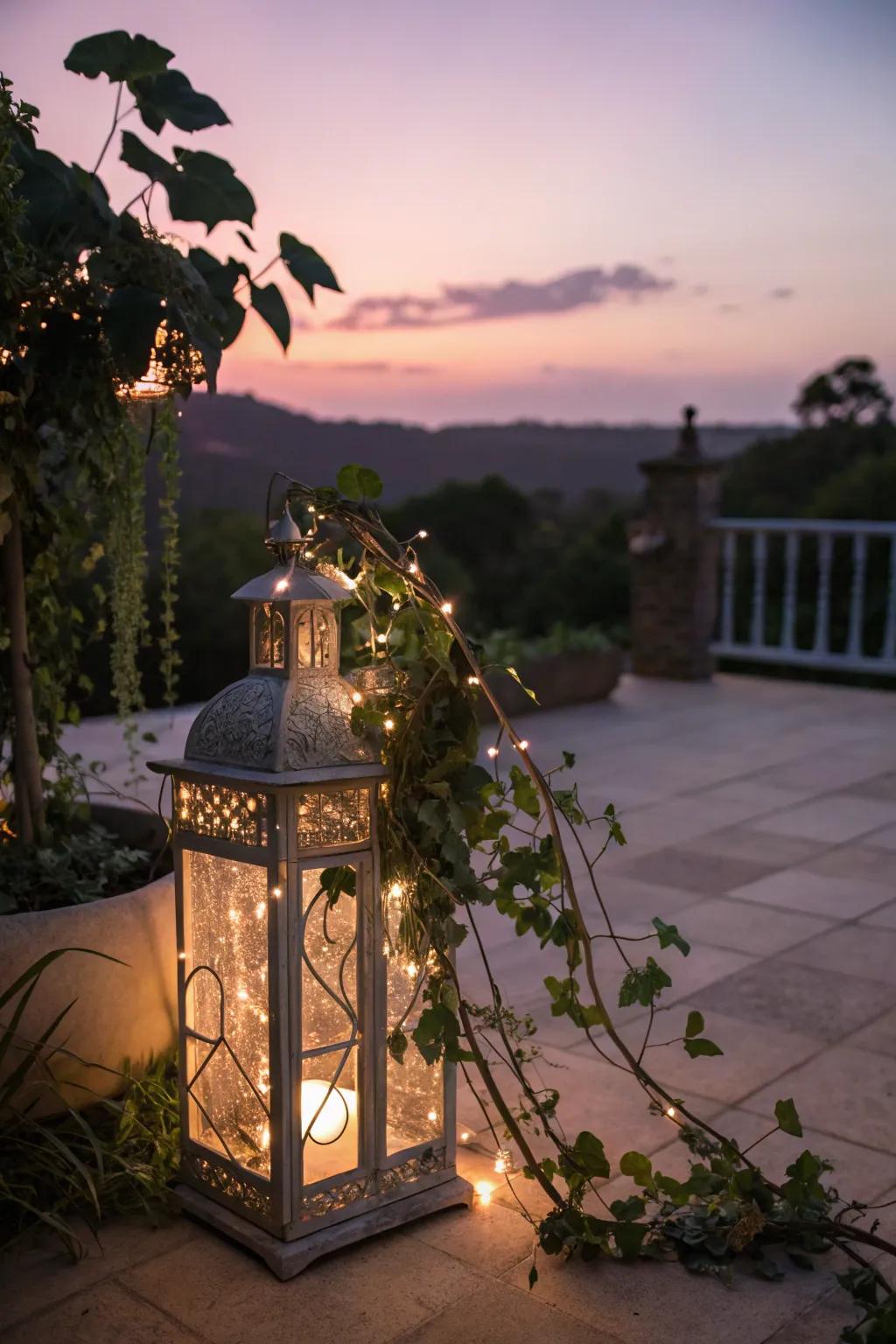 Captivating fairy tale lantern showcasing tendrils and lights.