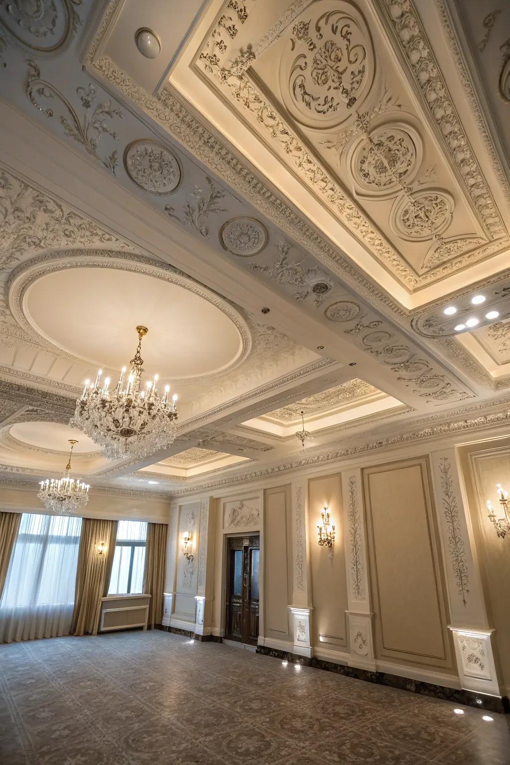 An elegant room featuring elaborate roof trims.
