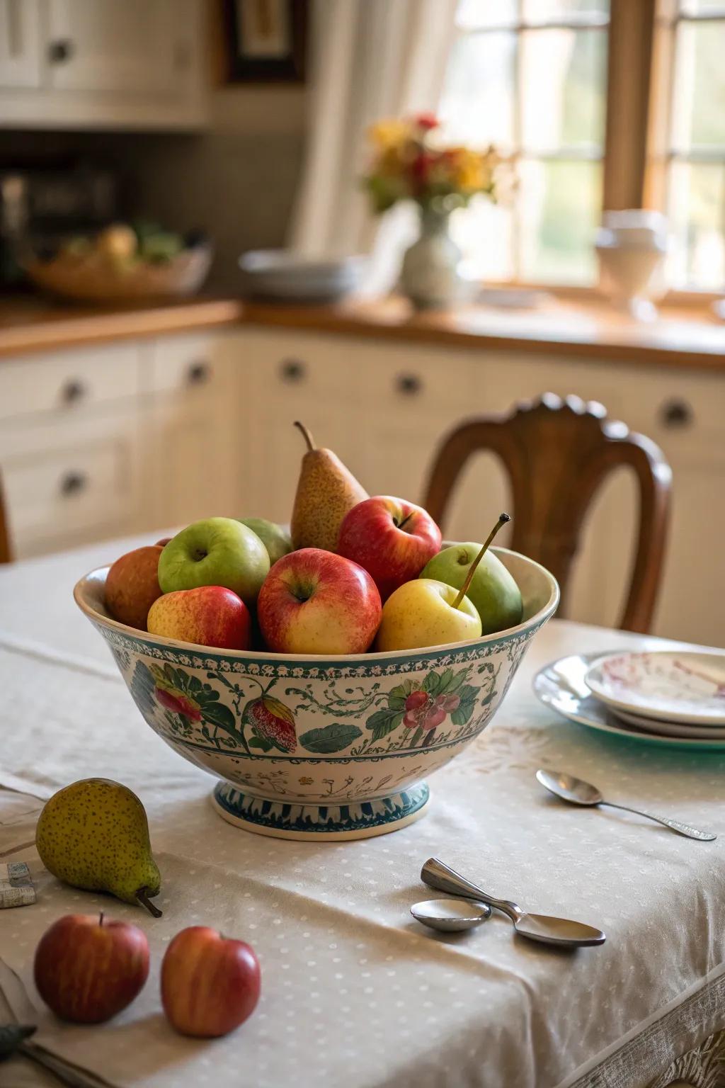 Seasonal produce presented as an ornamental centerpiece.
