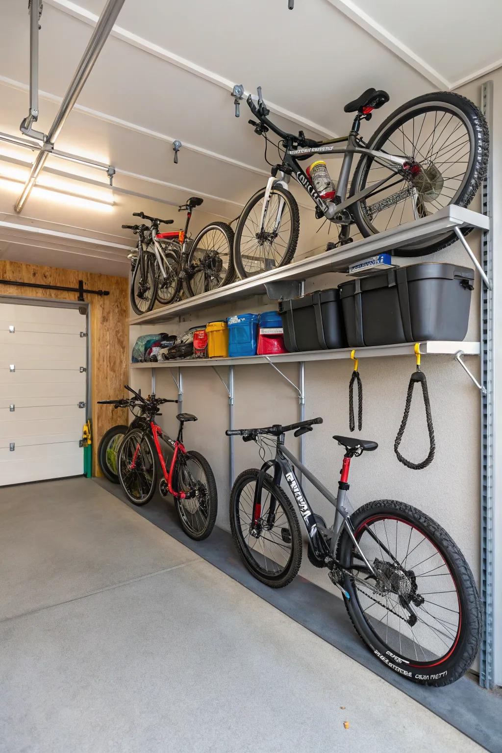 Under-shelf hooks maximize vertical storage space.